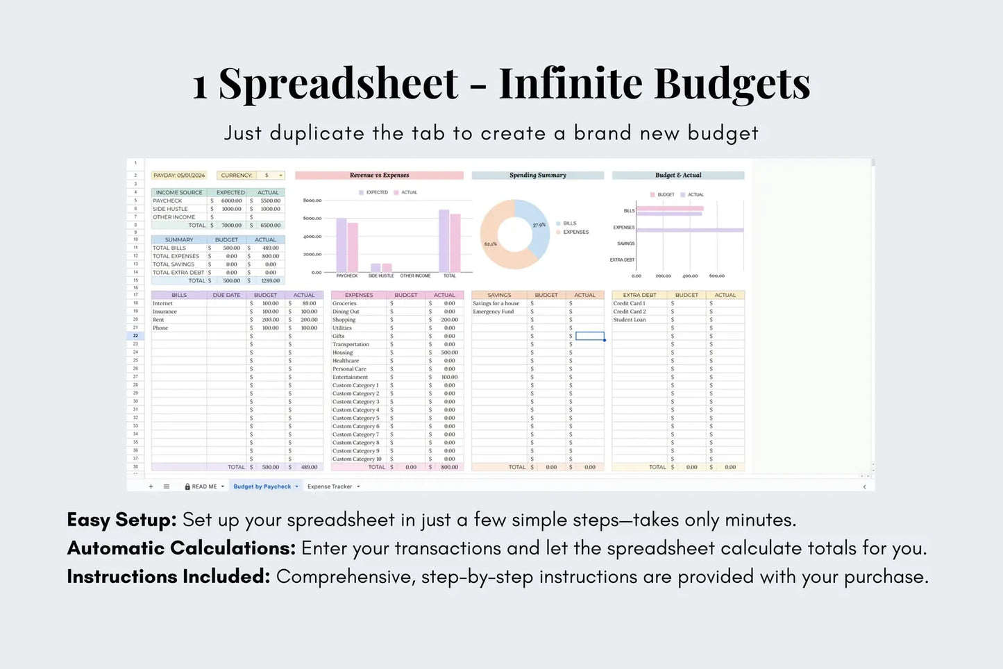 Budget by Paycheck Tracker - Google Sheets