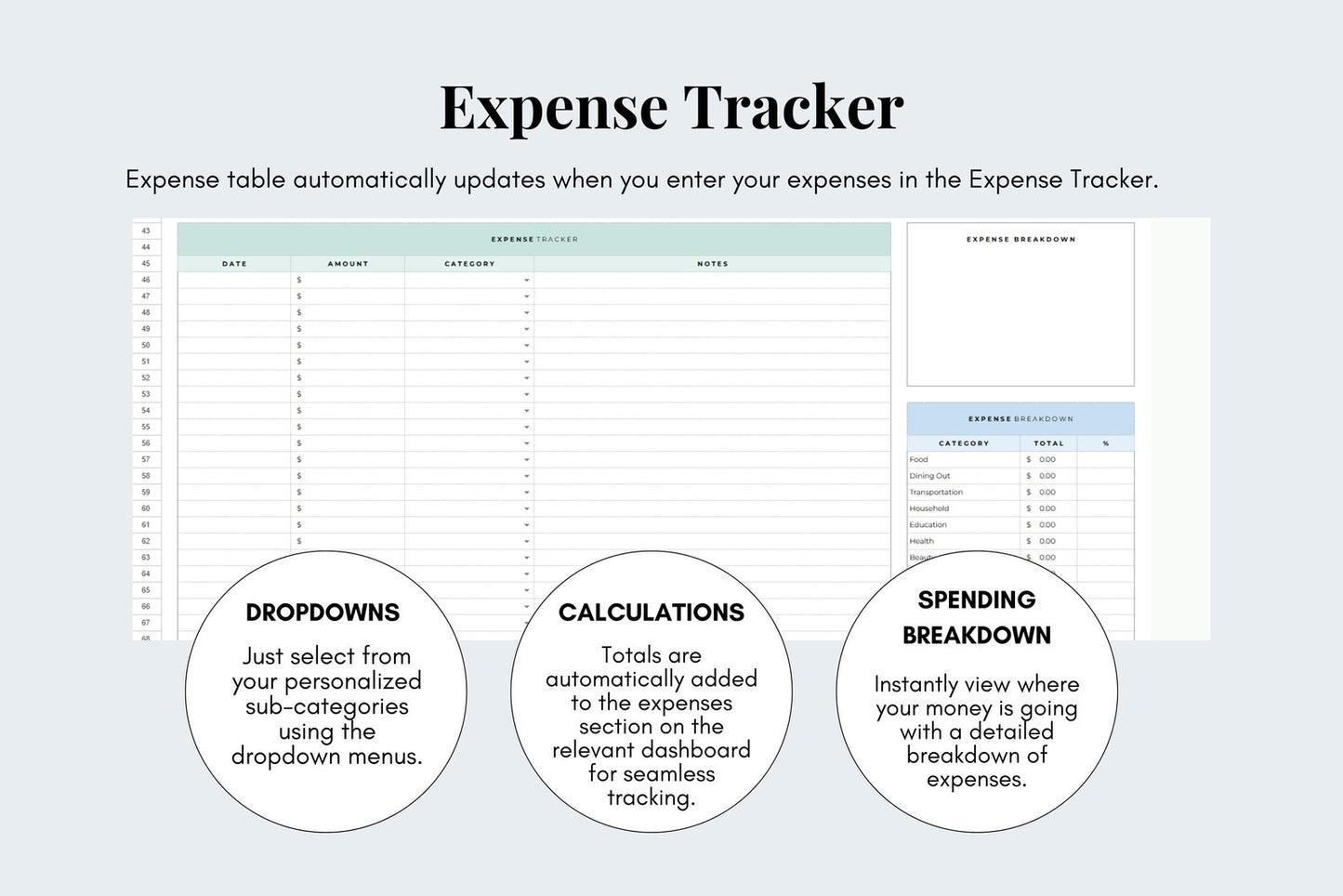 Simple Budget Tracker - Google Sheets - 1 tab