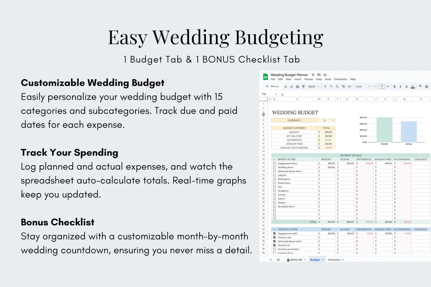 Wedding Planner Budget Tracker - Google Sheets