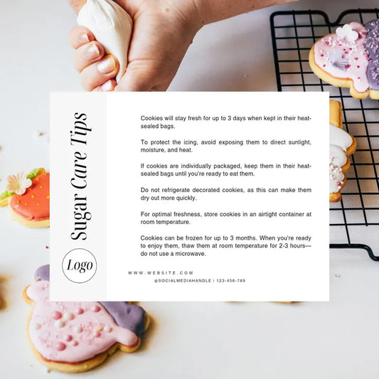 Sugar Cookie Care Card Printable, Care Cards, Editable Canva Template, Bakery Small Business, 4*3 inch size