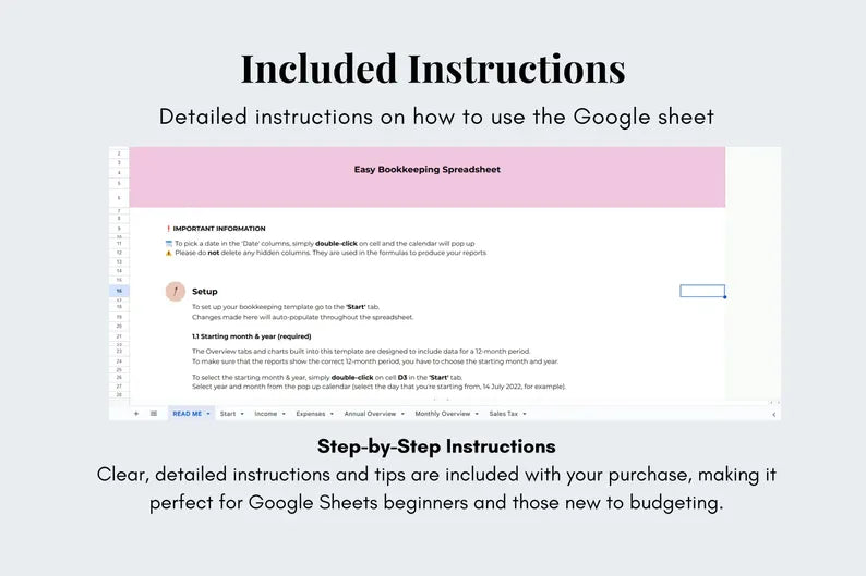 Simple Bookkeeping Spreadsheet Tracker - Google Sheets