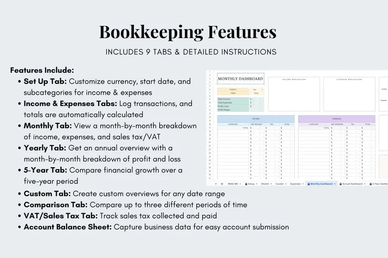 Bookkeeping Spreadsheet Tracker - Google Sheets