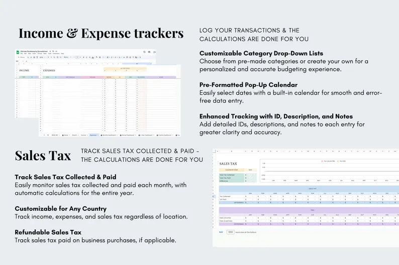 Bookkeeping Spreadsheet Tracker - Google Sheets