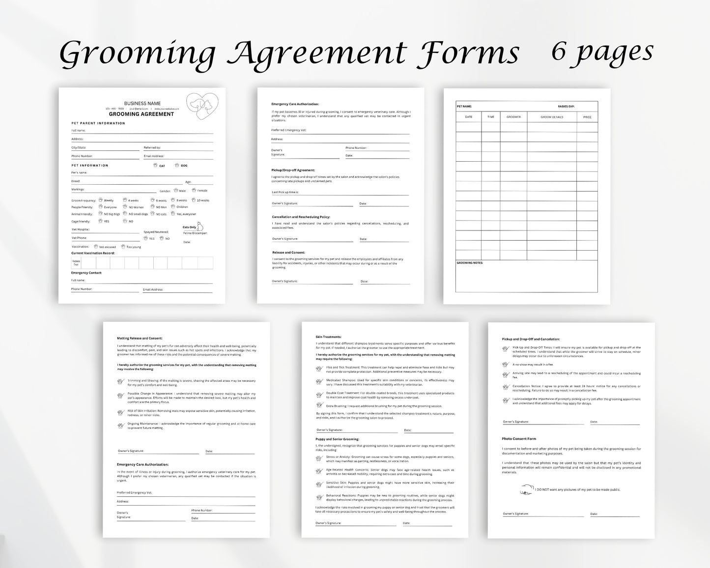 Grooming Agreement Printable Form, Edit in Canva, Digital