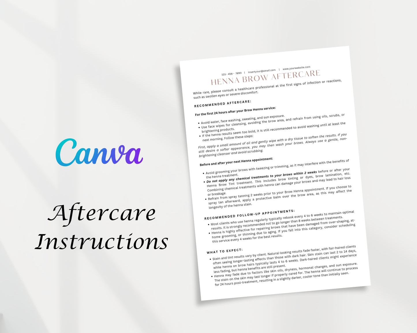 Henna Brow Form, Consultation form, Client consent form, Editable Canva templates