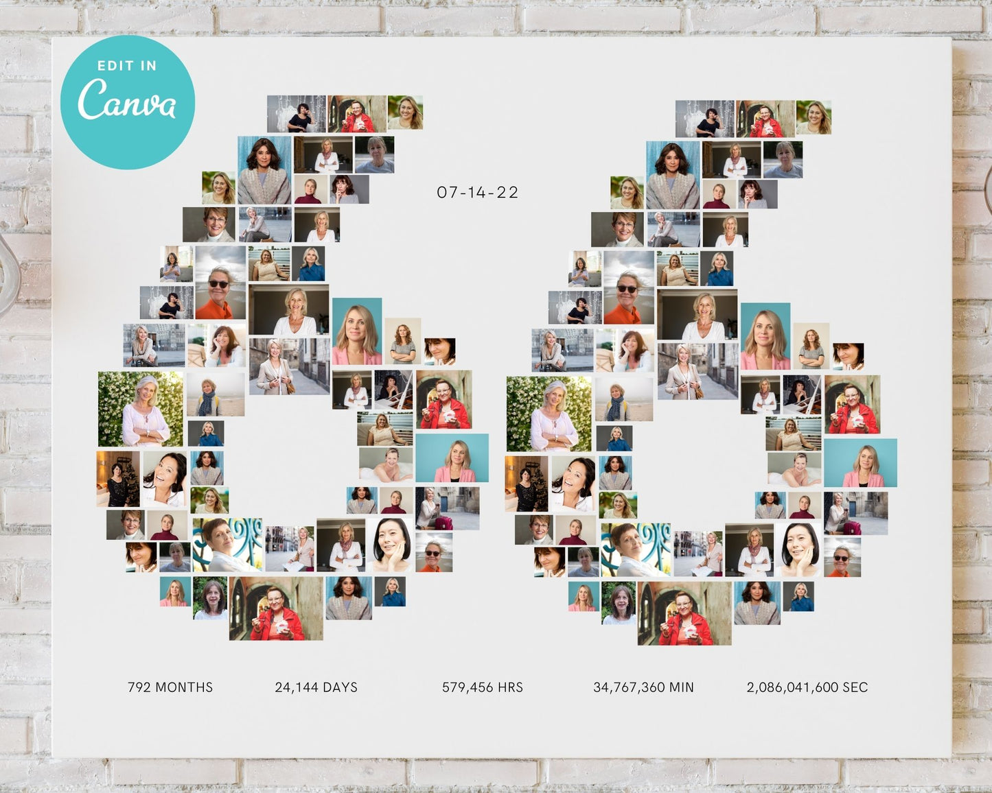 EDITABLE 66 Years Photo Collage, 106 Photos, Canva, DIGITAL