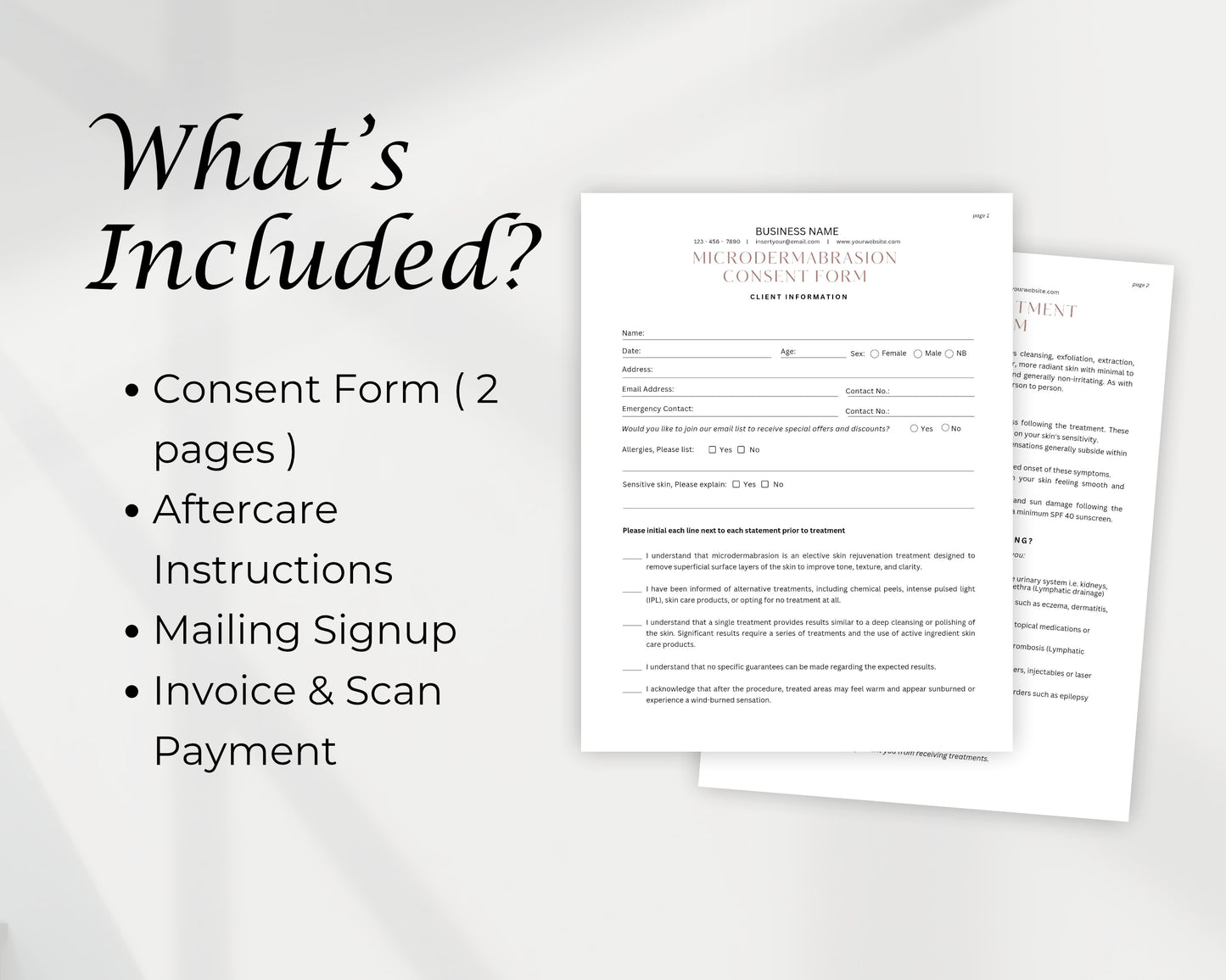 Microdermabrasion Form, Consultation form, Client consent form, Editable Canva templates