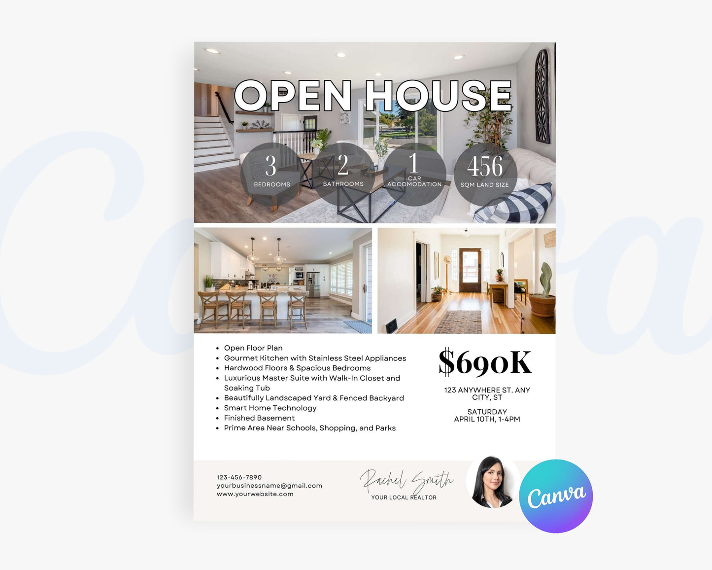 Real Estate Flyers, For Sale Flyer Marketing Flyer, Open Listing, Edit in Canva - REDF05