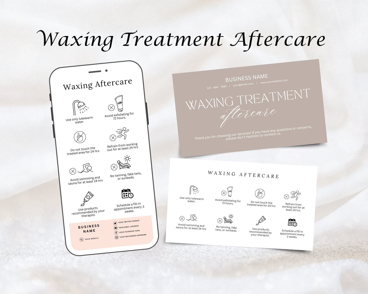 Waxing Treatment Care Card, Aftercare Card, Edit in Canva