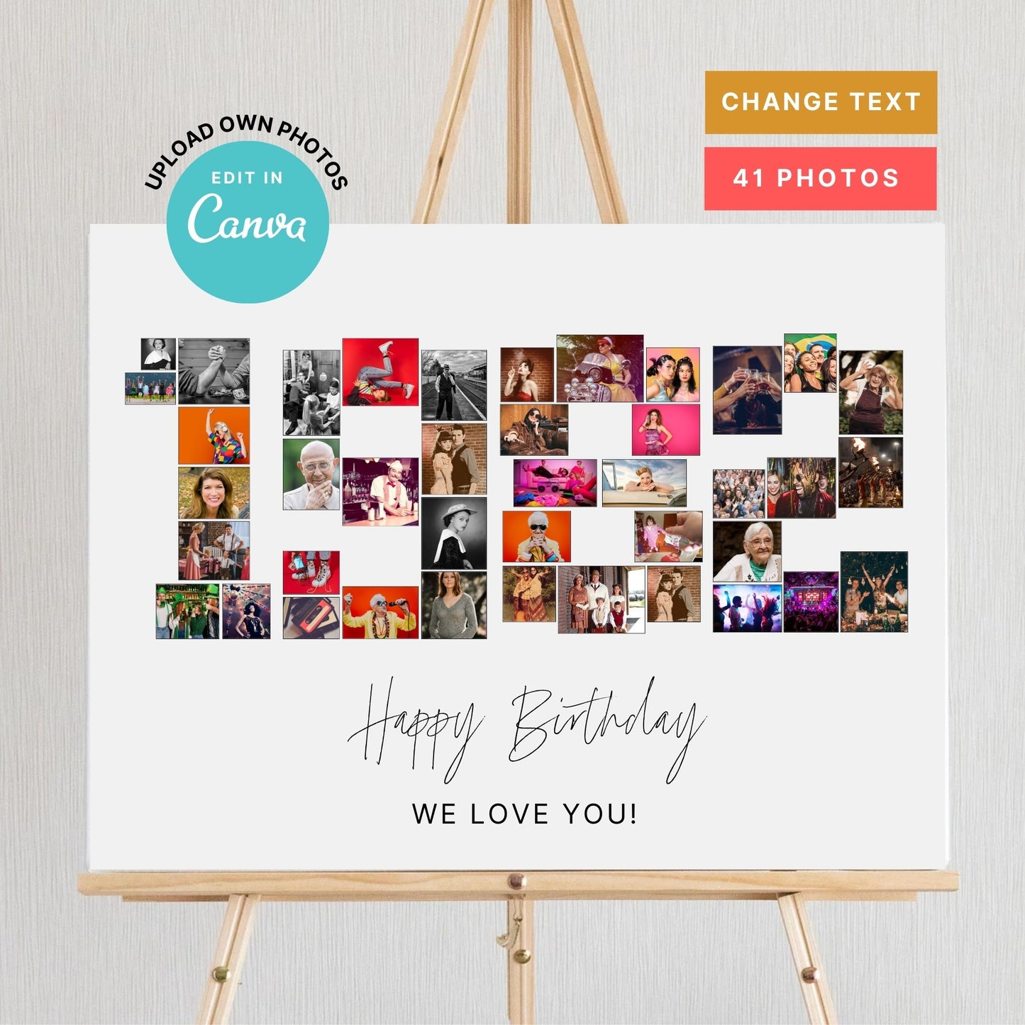 EDITABLE 1982 Photo Collage, 43rd Birthday, Photo Collage Gift, Number Collage, CANVA