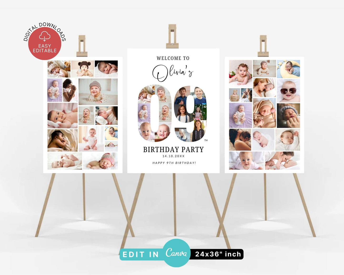 EDITABLE 9 Photo Collage, Welcome Sign, Canva, DIGITAL