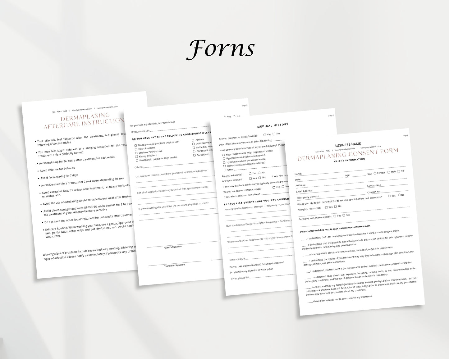 Dermaplanning Form, Consultation form, Client consent form, Editable Canva templates