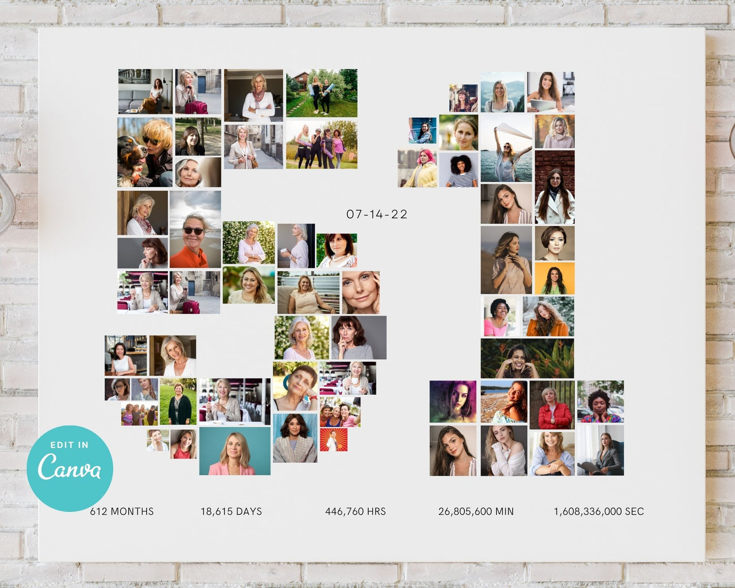 EDITABLE 51 Years Photo Collage, 58 Photos, Canva, DIGITAL