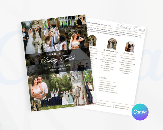 Photography Pricing Guide, Wedding Photography Price List, Edit in Canva - PDP15