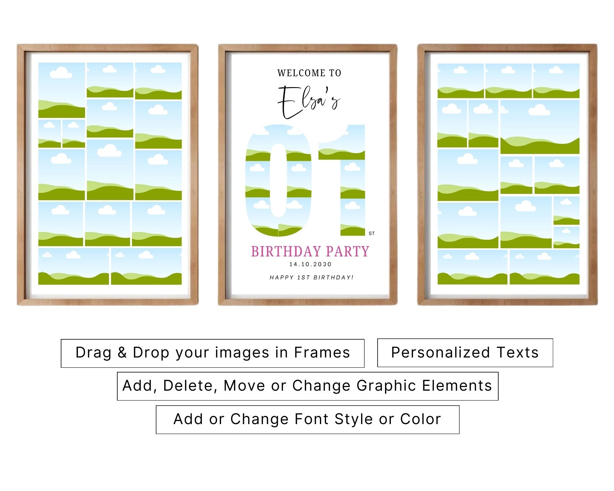 EDITABLE 100 Photo Collage, Square Welcome Sign, Poster Sign, Canva, DIGITAL