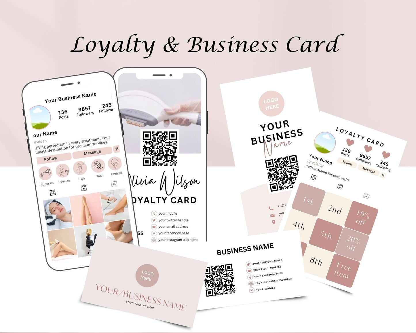 Laser Hair Removal Form, Consultation form, Client consent form, Loyalty Card, Business Card, Editable Canva templates, Aftercare Card