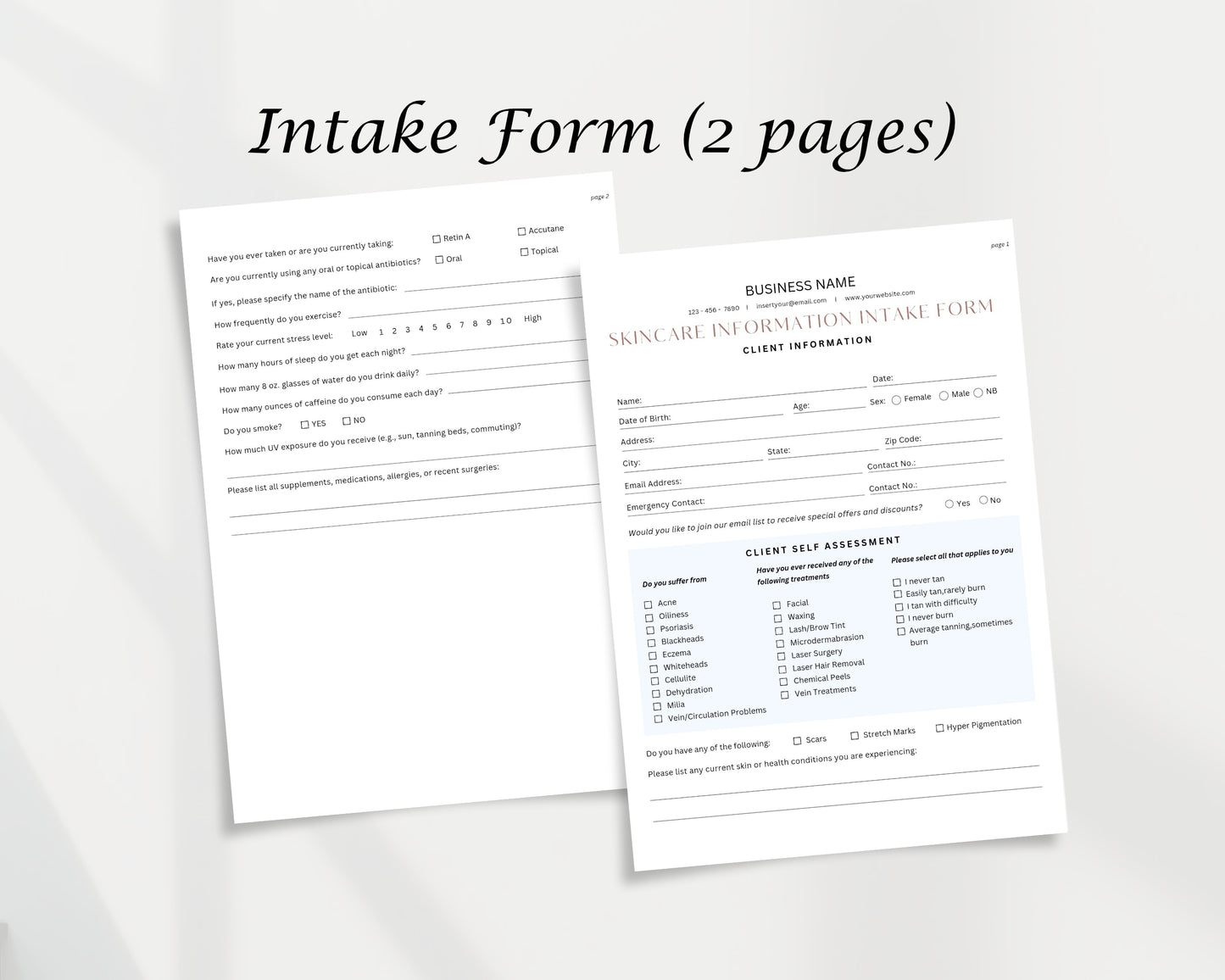 Skincare Form, Consultation form, Client consent form, Editable Canva templates