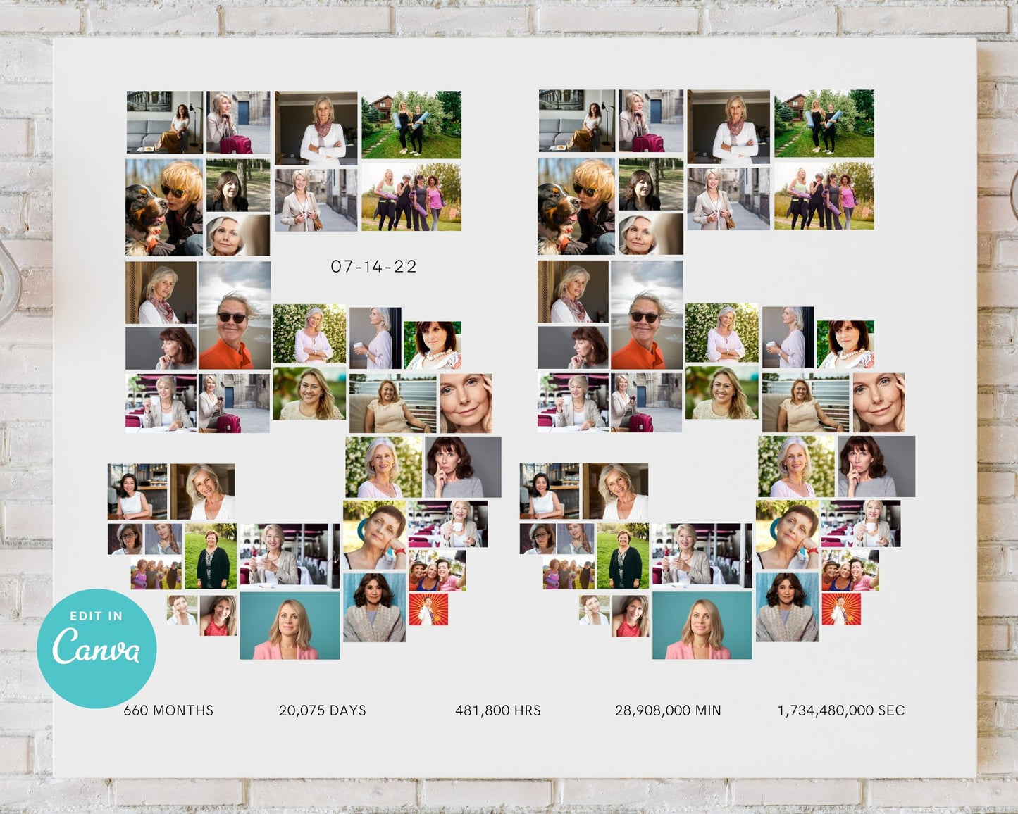 EDITABLE 55 Years Photo Collage, 74 Photos, Canva, DIGITAL