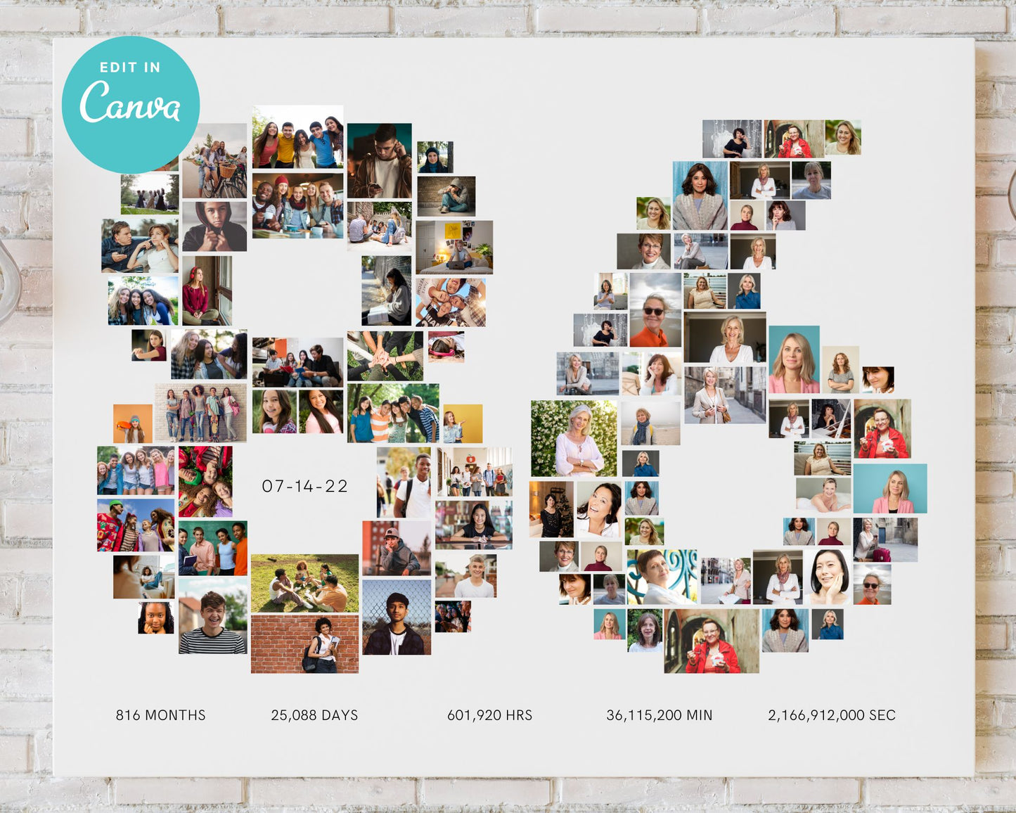 EDITABLE 86 Years Photo Collage, 95 Photos, Canva, DIGITAL