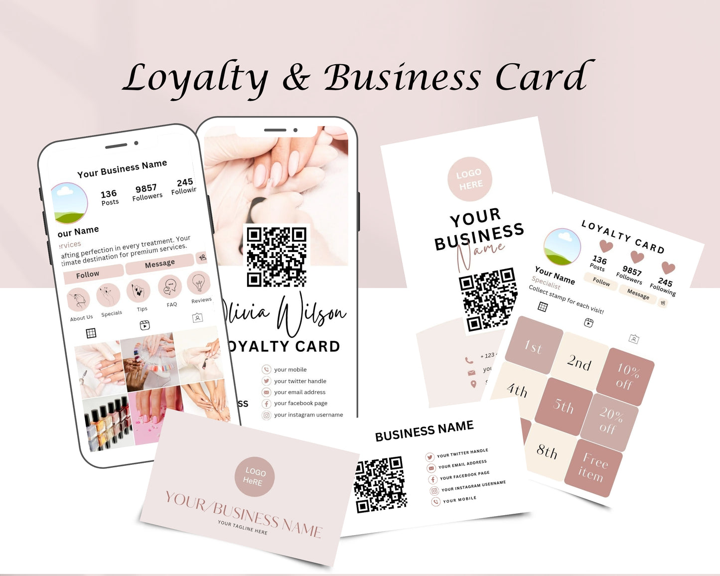 Manicure & Pedicure Business Forms, Consultation form, Client consent form, Loyalty & Business Card, Edit in Canva