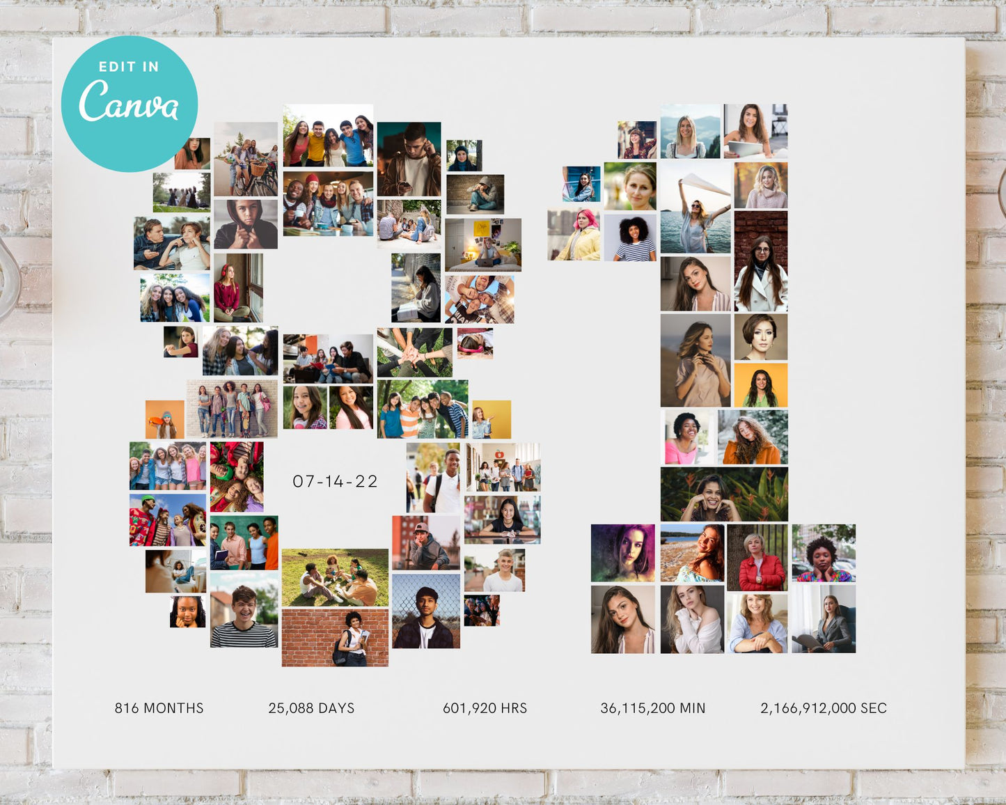 EDITABLE 81 Years Photo Collage, 63 Photos, Canva, DIGITAL