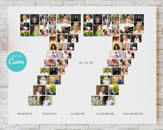 EDITABLE 77 Years Photo Collage, 68 Photos, Canva, DIGITAL