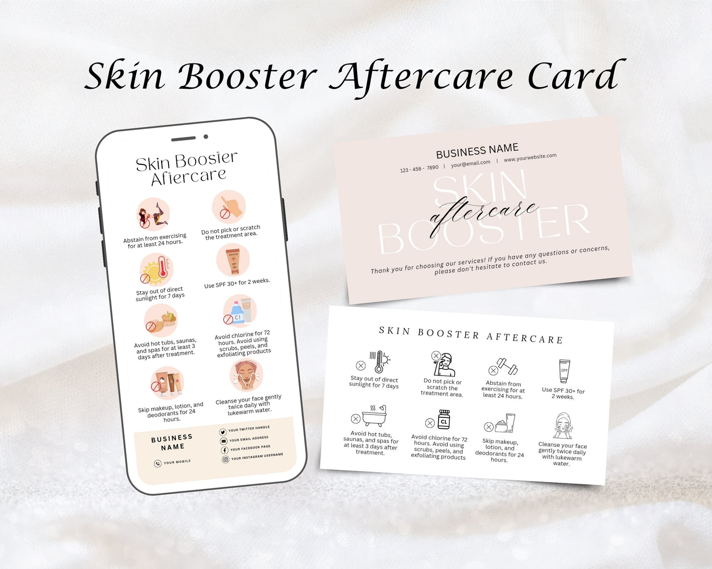 Skin Booster Care Card, Aftercare Card, Edit in Canva