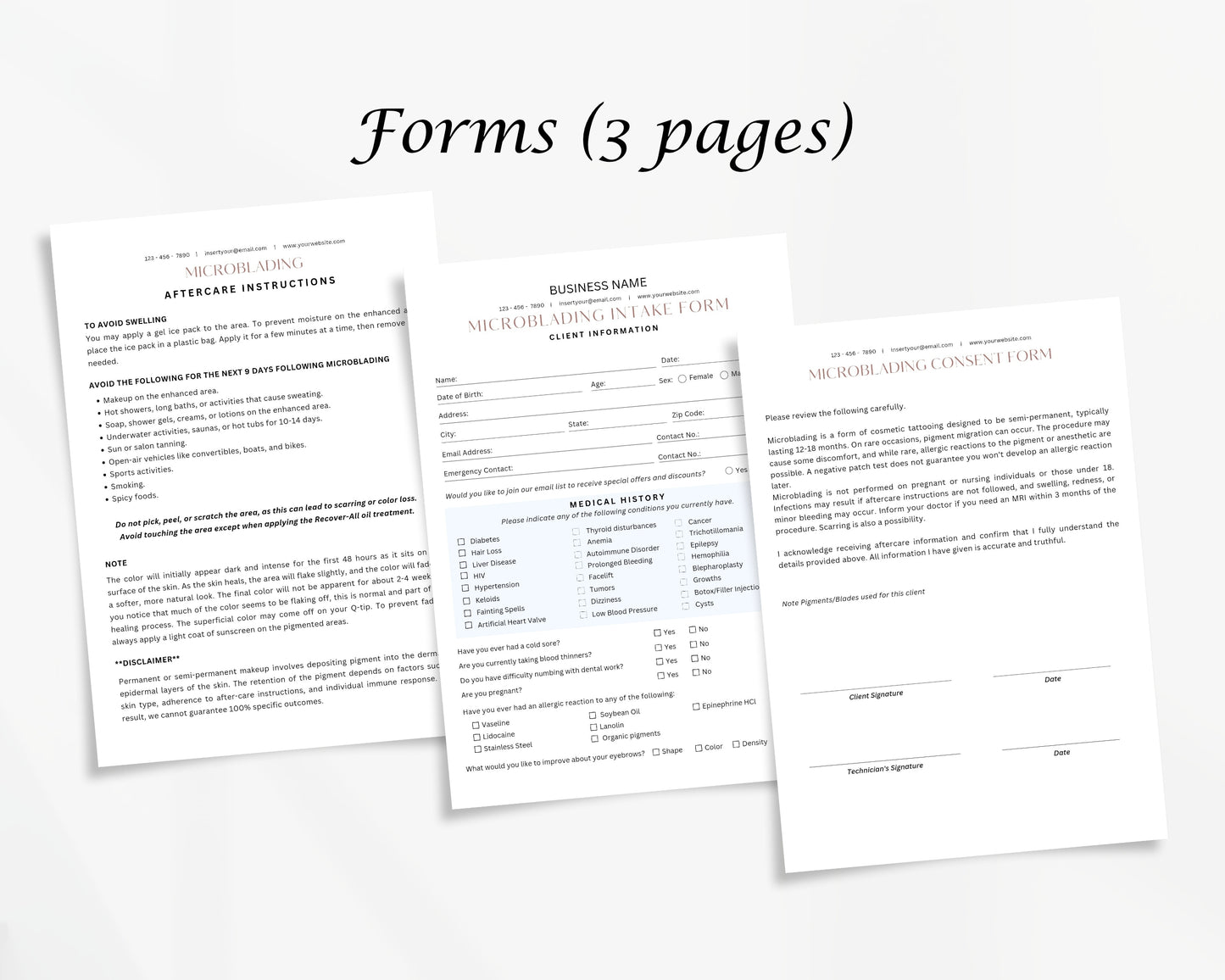 Microblading Form, Consultation form, Client consent form, Editable Canva templates