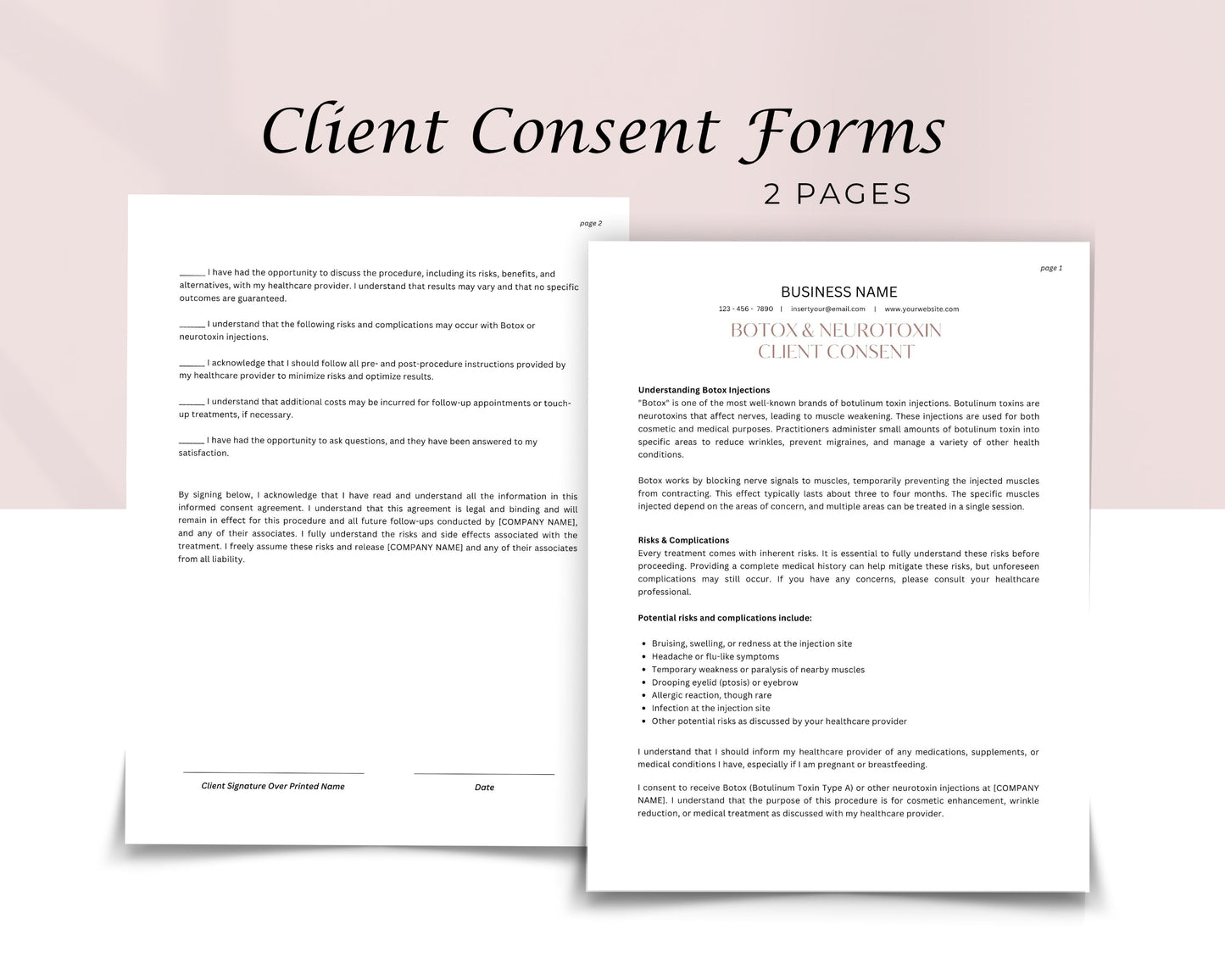 Derma Filler Form, Consultation form, Client consent form, Loyalty Card, Business Card, Editable Canva templates, Aftercare Card