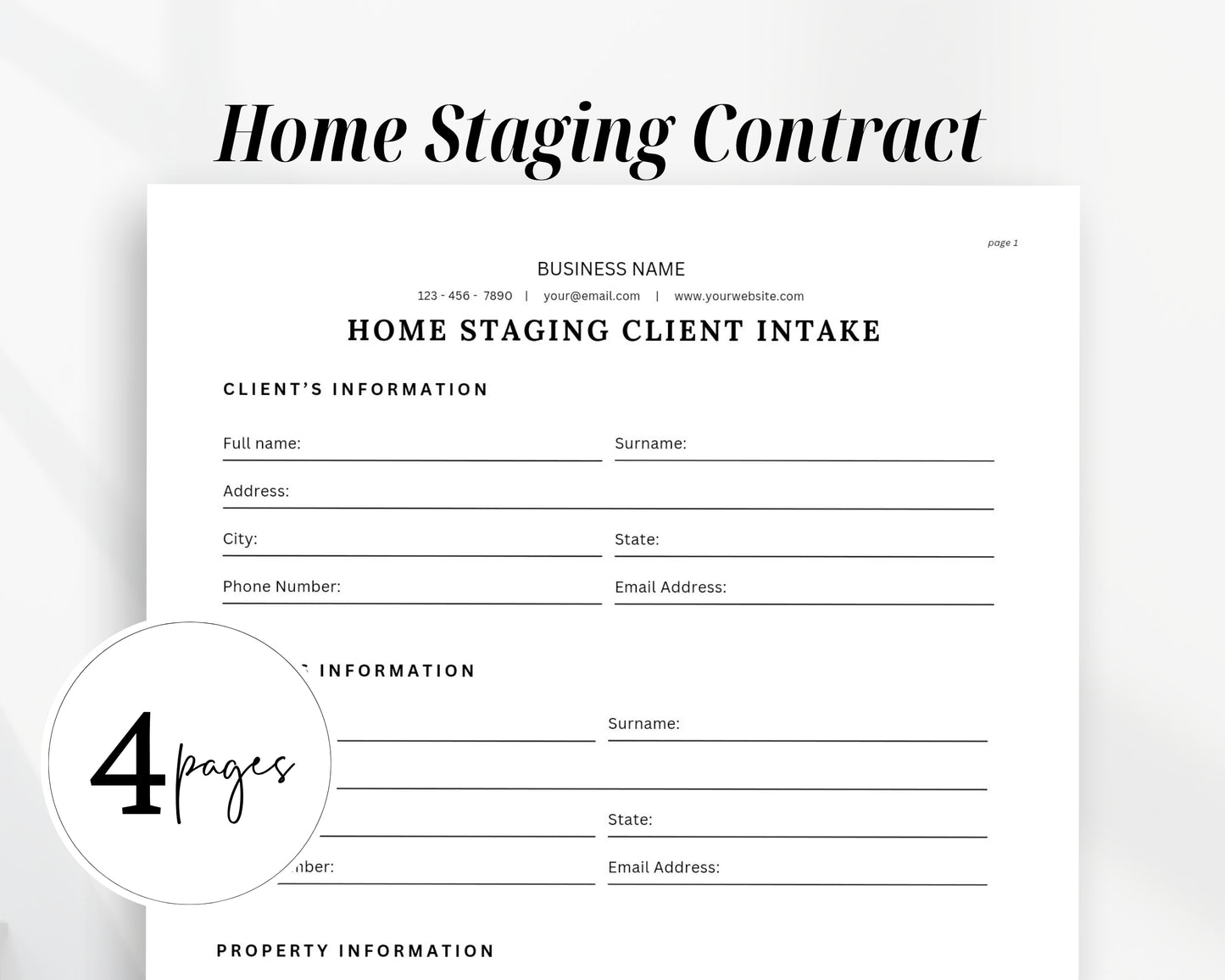 Home Staging Contract Printable Form, Edit in Canva, Digital