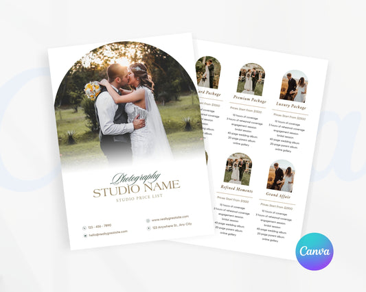 Photography Pricing Guide, Wedding Photography Price List, Edit in Canva - PDP16