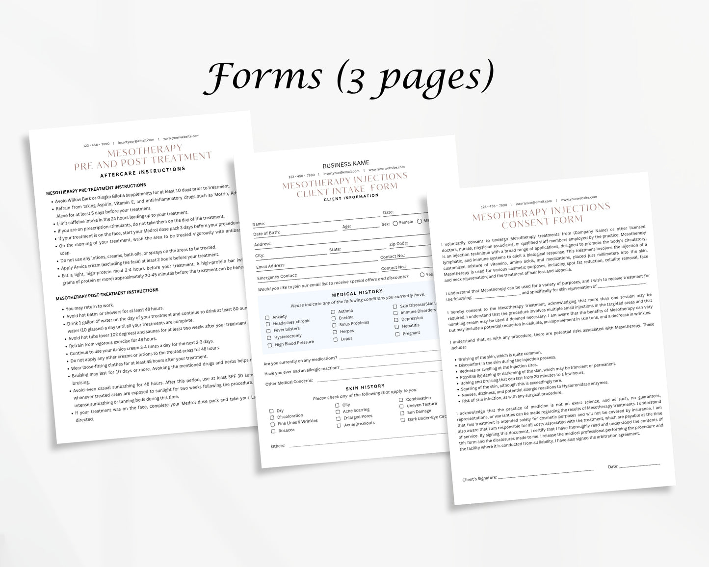 Mesotherapy Form, Consultation form, Client consent form, Editable Canva templates