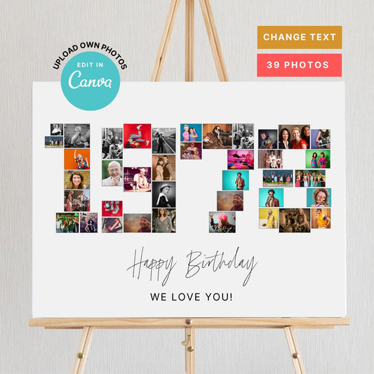 EDITABLE 1978 Photo Collage, 47th Birthday, Photo Collage Gift, Number Collage, CANVA