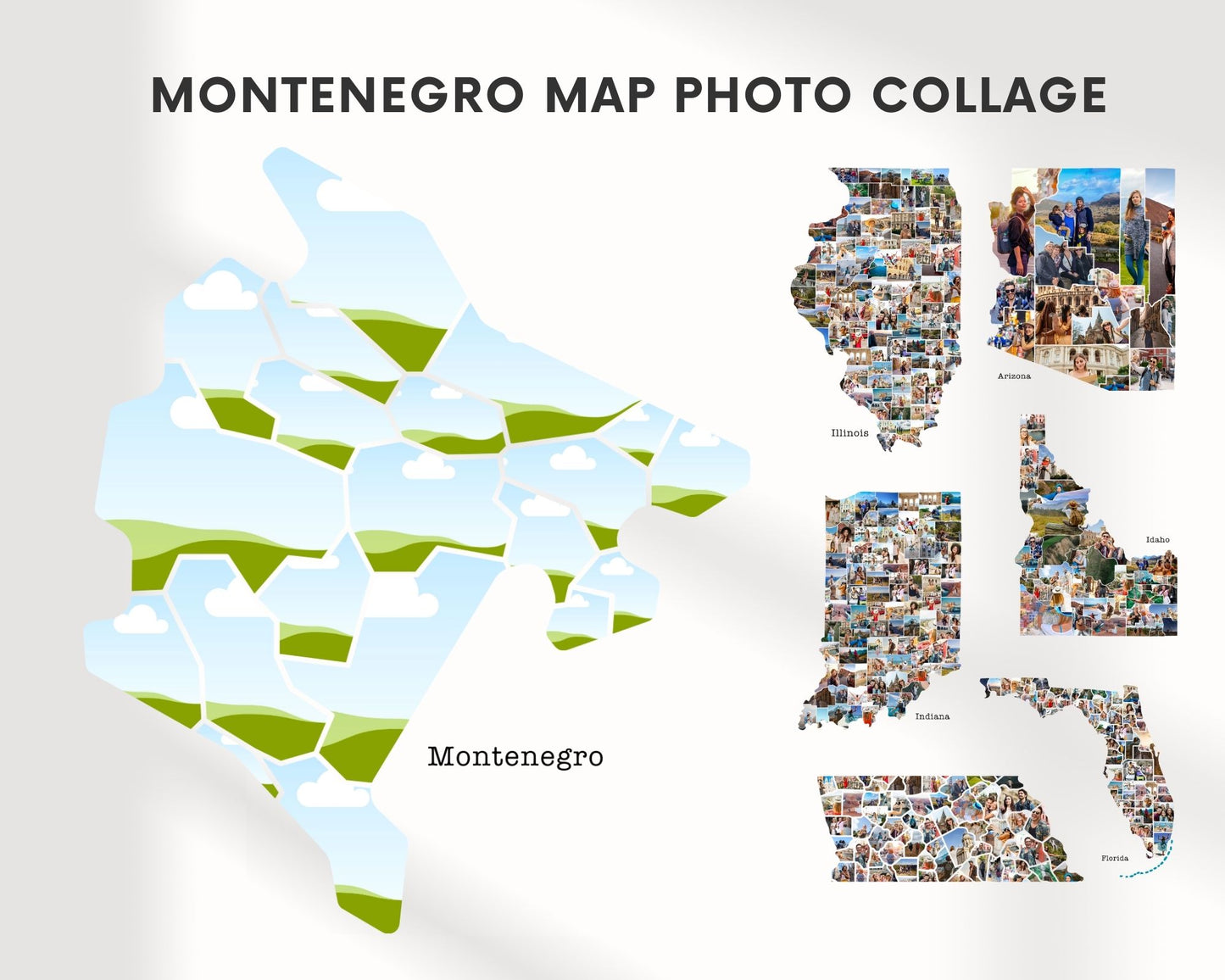 EDITABLE Montenegro Map Photo Collage, 20 Photos, Map Wall Art, CANVA, Digital