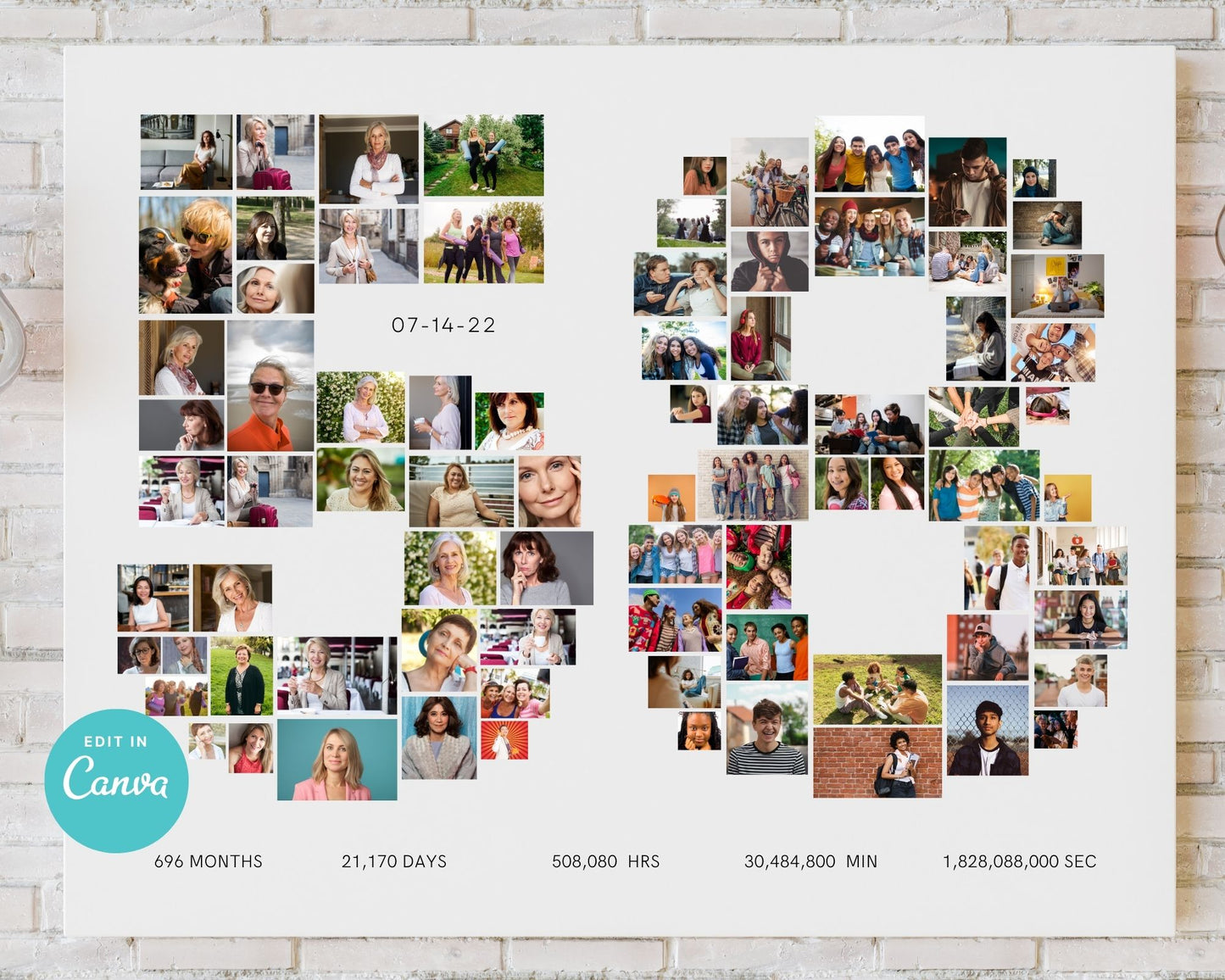 EDITABLE 58 Years Photo Collage, 79 Photos, Canva, DIGITAL