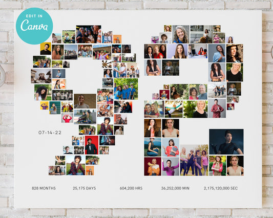 EDITABLE 92 Years Photo Collage, 92 Photos, Canva, DIGITAL