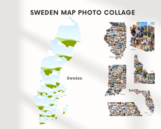 EDITABLE Sweden Map Photo Collage, 22+ Photos, Map Wall Art, CANVA, Digital