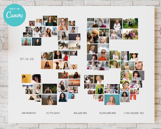 EDITABLE 35 Years Photo Collage, 77 Photos, Canva, DIGITAL