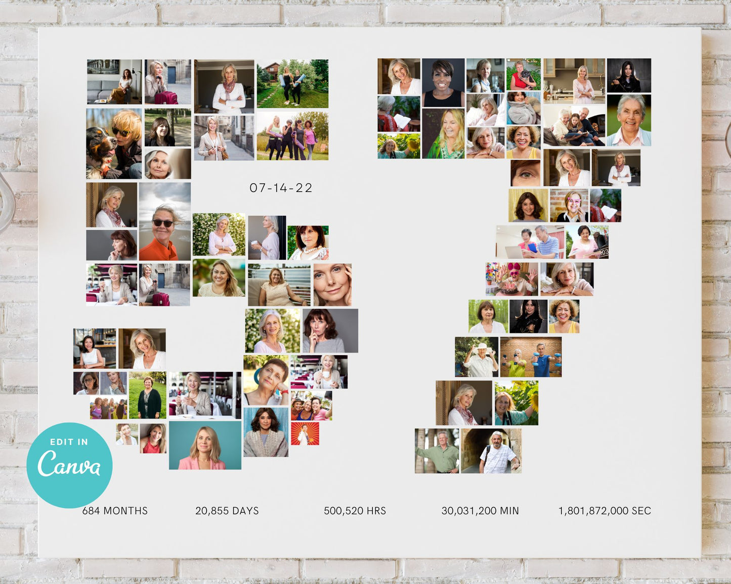 EDITABLE 57 Years Photo Collage, 71 Photos, Canva, DIGITAL