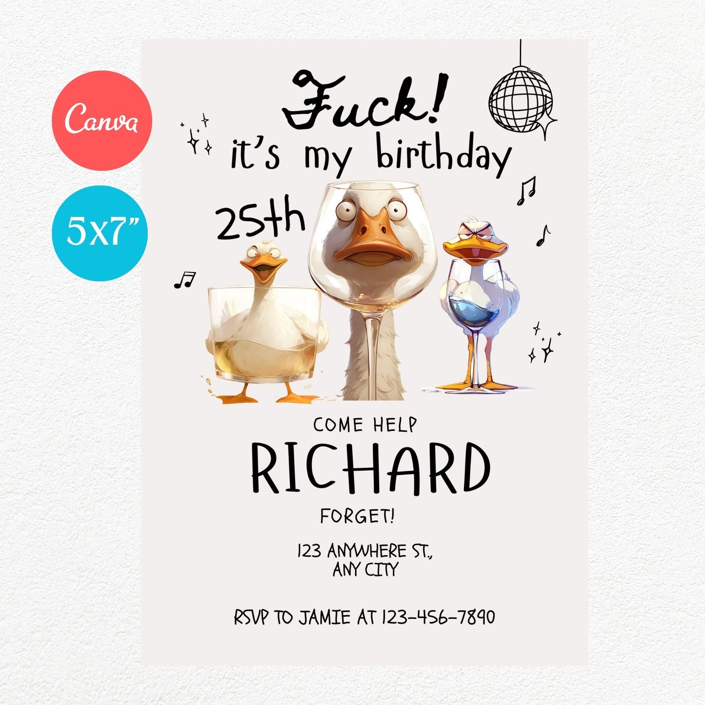 Duck Funny Birthday Party Invitation