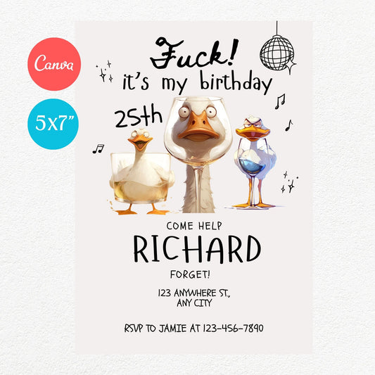 Duck Funny Birthday Party Invitation