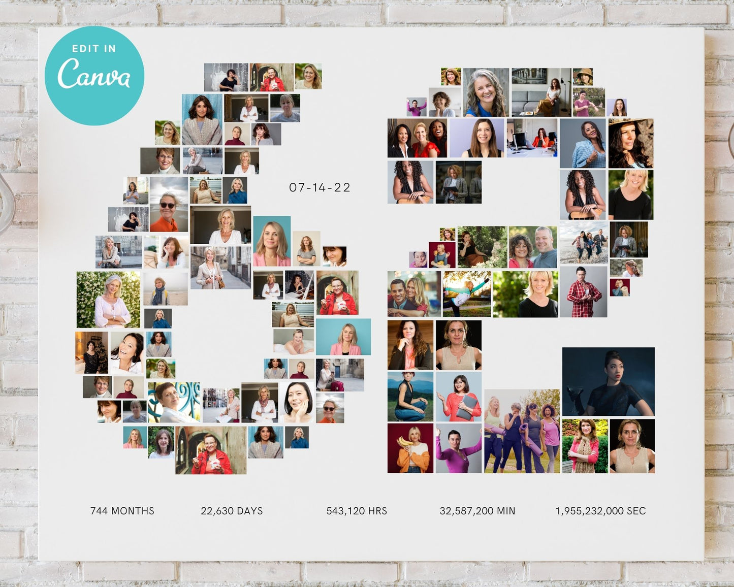 EDITABLE 62 Years Photo Collage, 93 Photos, Canva, DIGITAL