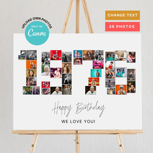 EDITABLE 1976 Photo Collage, 49th Birthday, Photo Collage Gift, Number Collage, CANVA