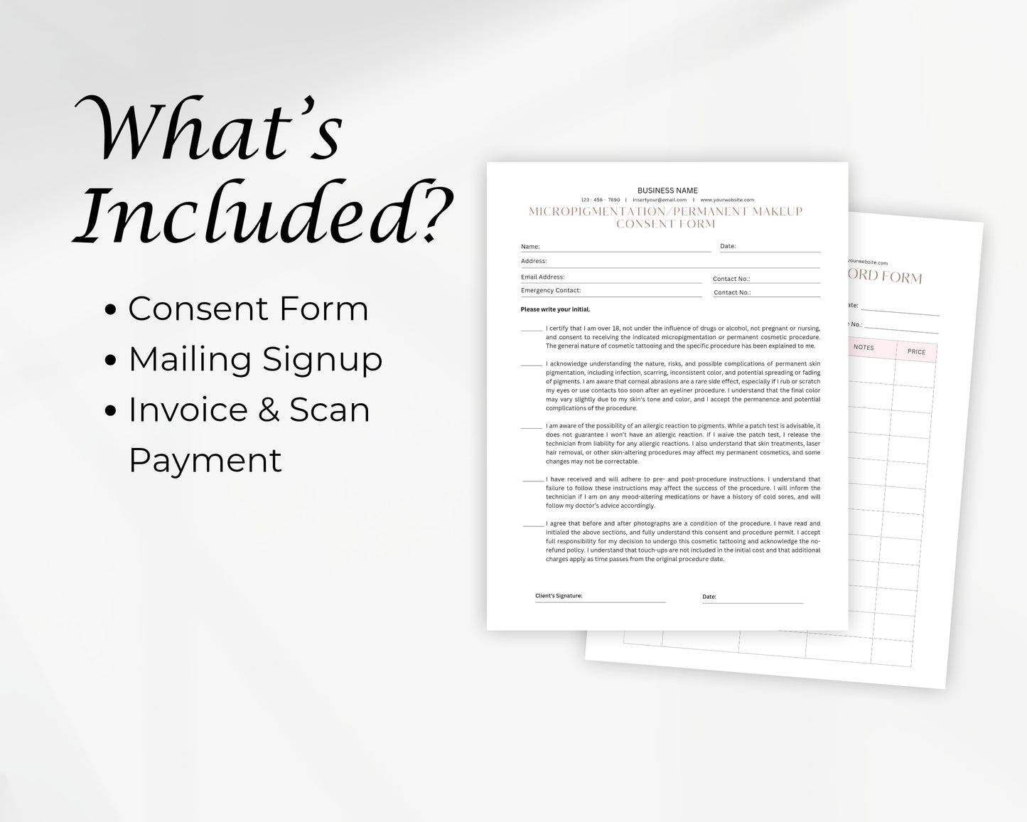 Micropigmentation Form, Consultation form, Client consent form, Editable in Canva