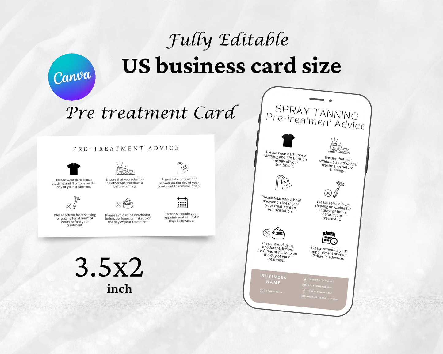 Spray Tanning Care Card, Aftercare Card, Edit in Canva