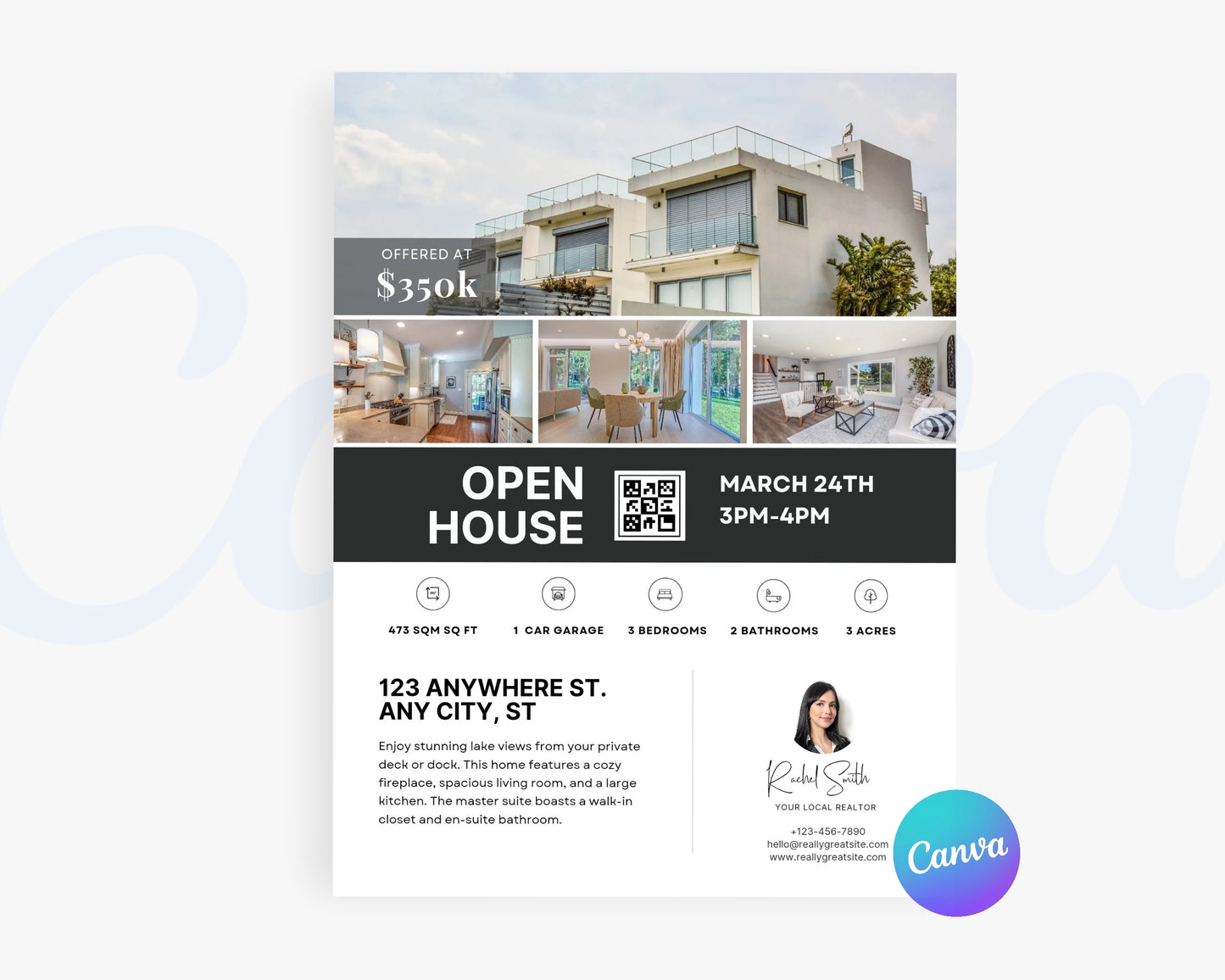 Real Estate Flyers, For Sale Flyer Marketing Flyer, Open Listing, Edit in Canva - REDF07