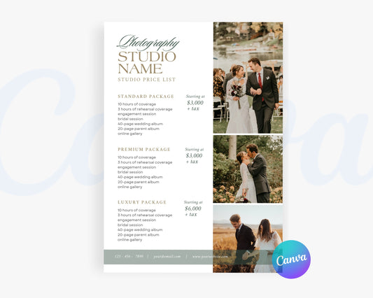 Photography Pricing Guide, Wedding Photography Price List, Edit in Canva - PDP11