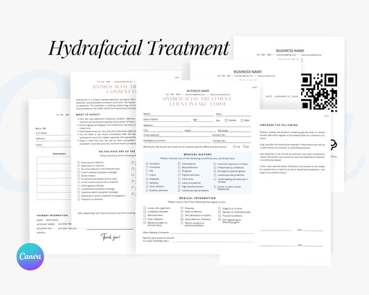 Hydrafacial Form, Consultation form, Client consent form, Editable Canva templates