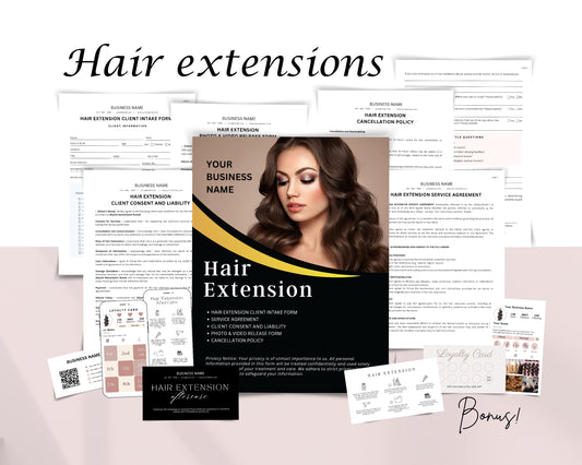 Hair Extensions Business Forms, Consultation form, Client consent form, Loyalty & Business Card, Edit in Canva