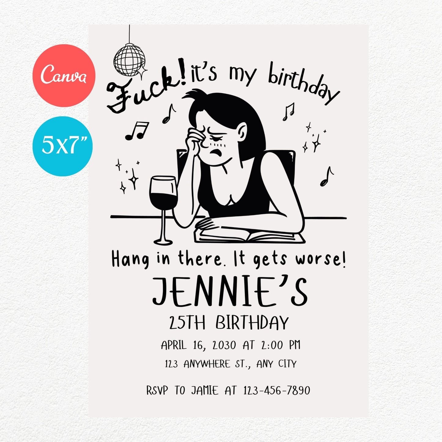 Hang in there, It gets worse Funny Birthday Party Invitation